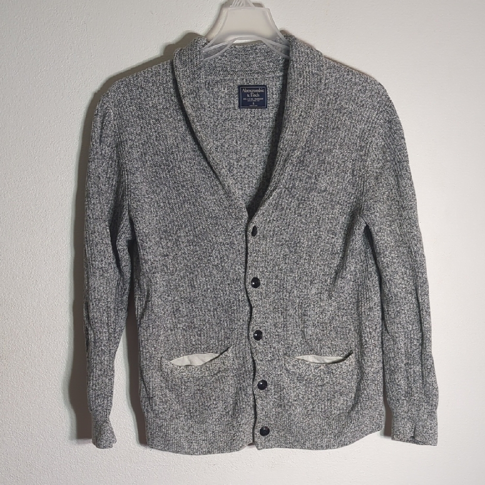 Abercrombie & Fitch Men's Cardigan Sweater Shawl Collar Rogers Cosby Grey Small